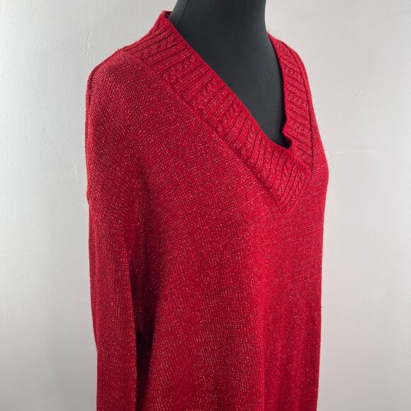 Vintage DVF Diane von Furstenberg Red Metallic Sweater V-Neck Pullover Size 3X - Picture 7 of 10